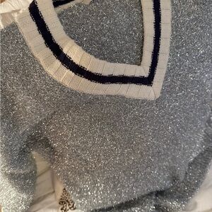 Stellah Silver Sparkle V-Neck Sweater